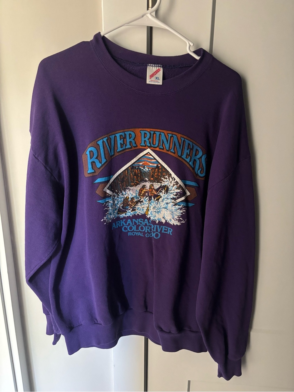 Vintage Jerzees Purple River Runners Graphic Crewneck Sweatshirt